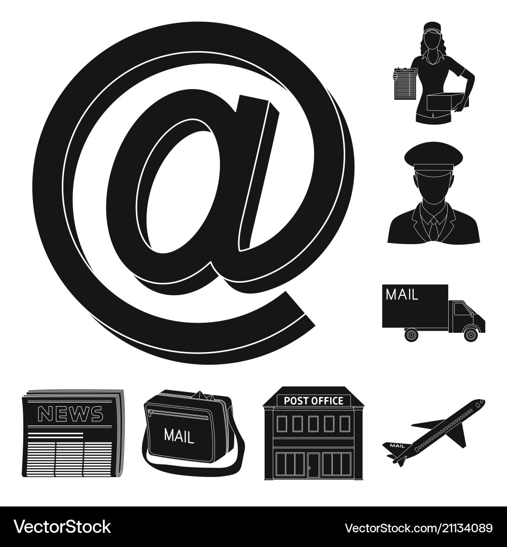 Mail and postman black icons in set collection Mail and postman black icons in set collection vector image