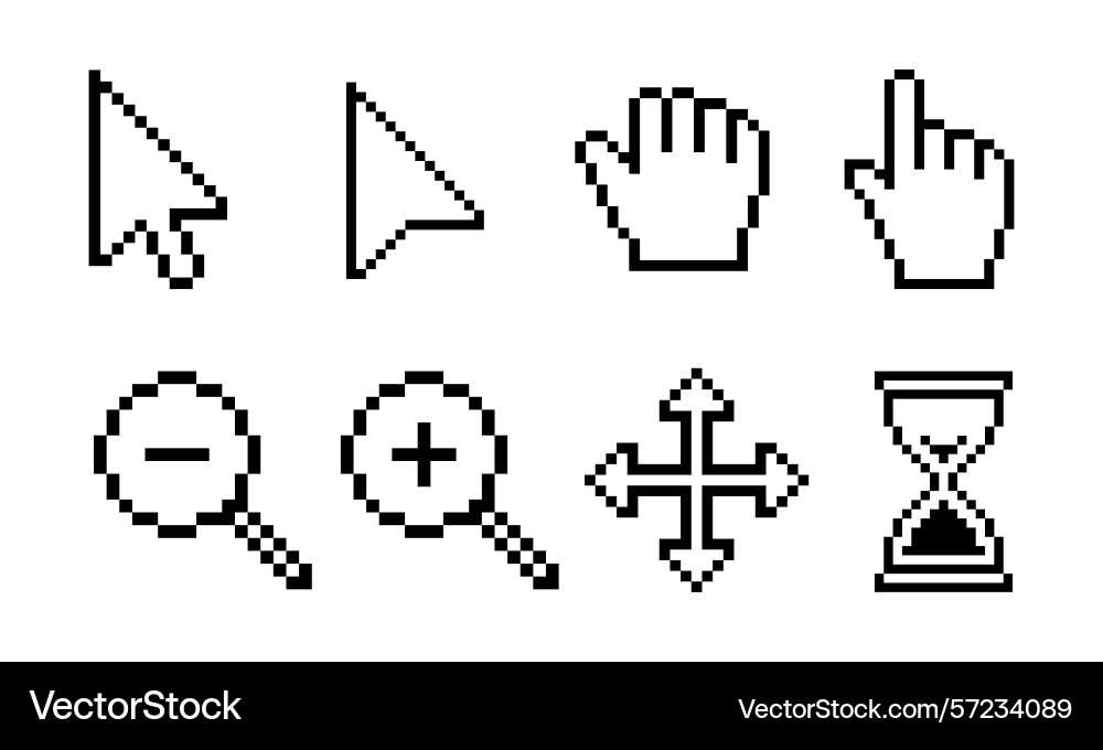 Pixel click cursor icon set different computer Pixel click cursor icon set different computer vector image