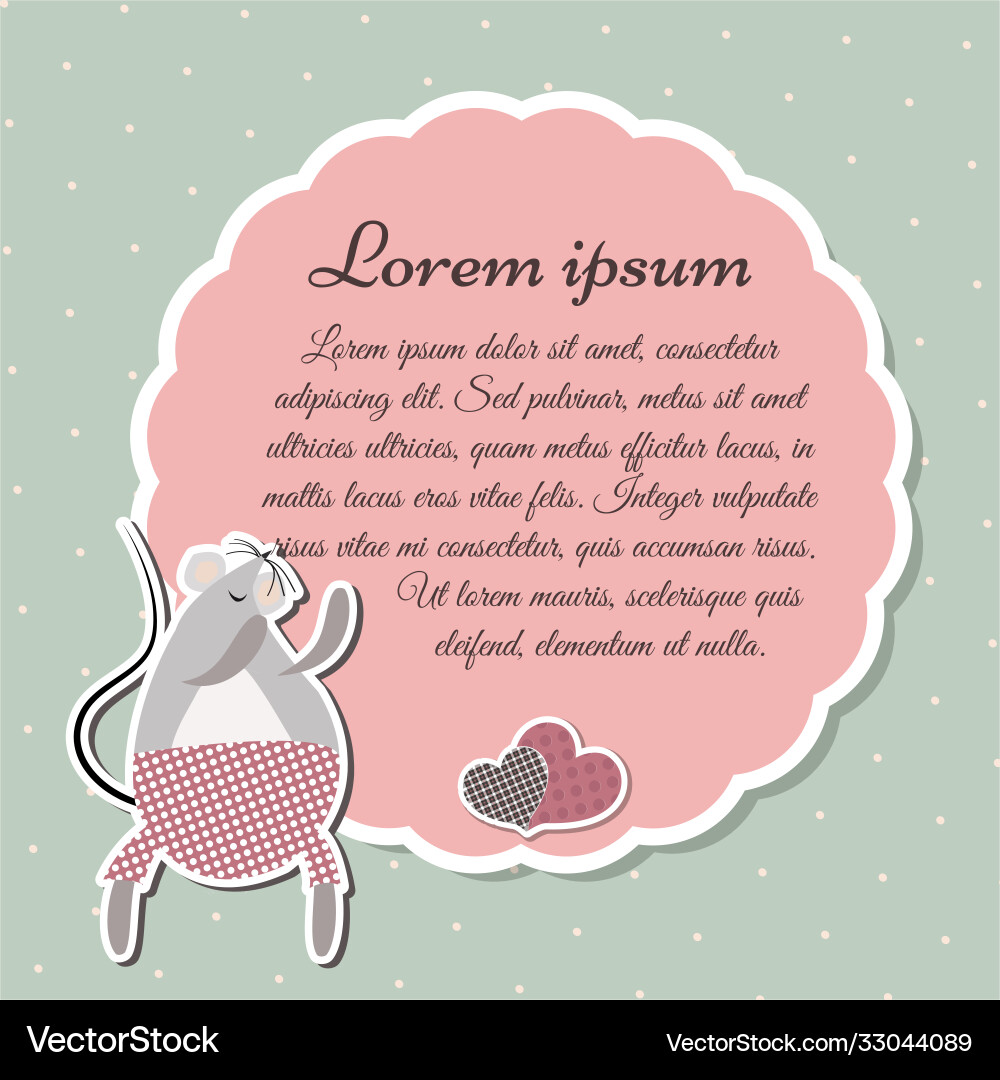 Retro template frame with grey mouse and heart Vector Image