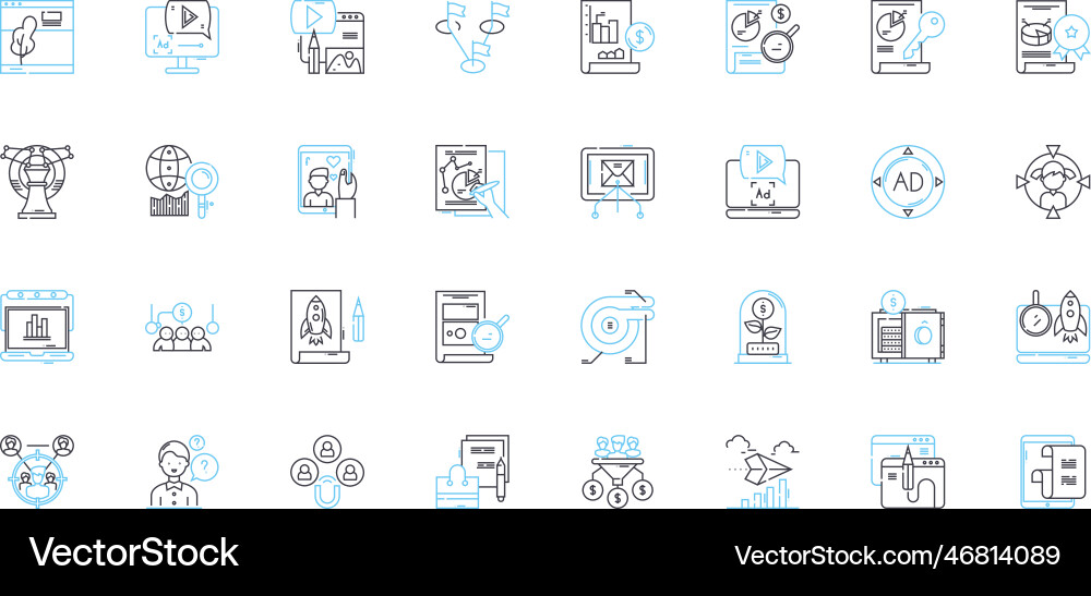 Seo optimization linear icons set keywords Seo optimization linear icons set keywords vector image