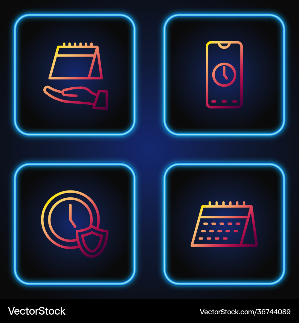 Set line calendar clock with shield and alarm Vector Image