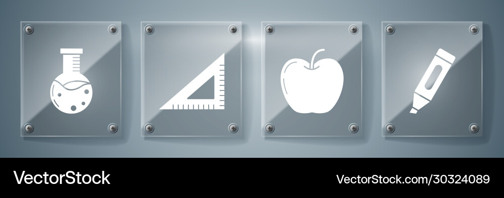 Set marker pen apple triangular ruler and test Set marker pen apple triangular ruler and test vector image