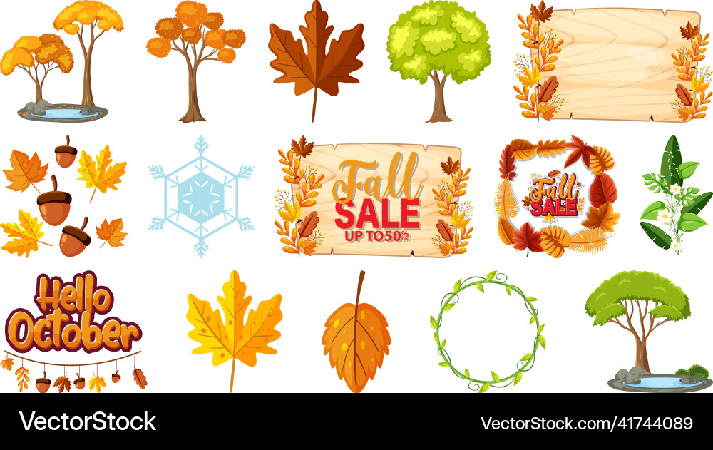 Set of four seasons trees and nature objects Vector Image