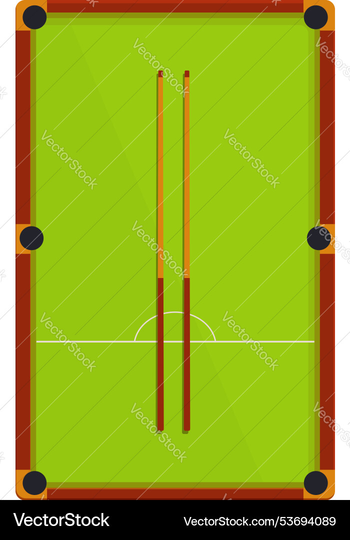 Top view of empty green pool table with two cues Top view of empty green pool table with two cues vector image
