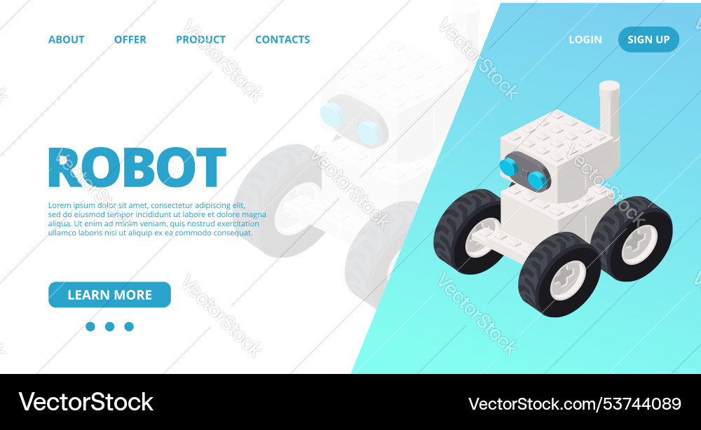 Web template with a white robot Web template with a white robot vector image