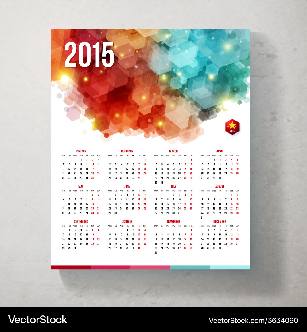 2015 year calender hexagon pattern background vector image