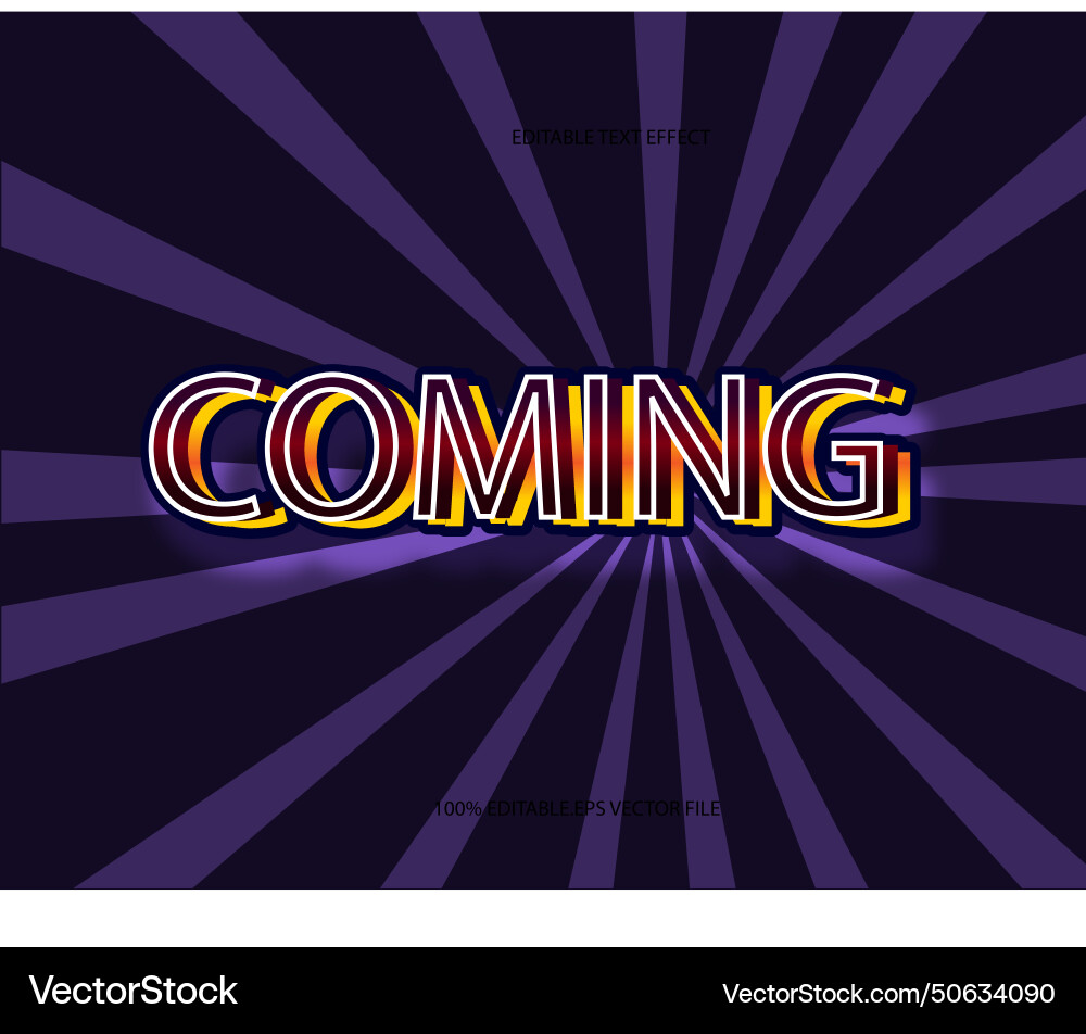 Coming editable text effect emboss gradient style Coming editable text effect emboss gradient style vector image