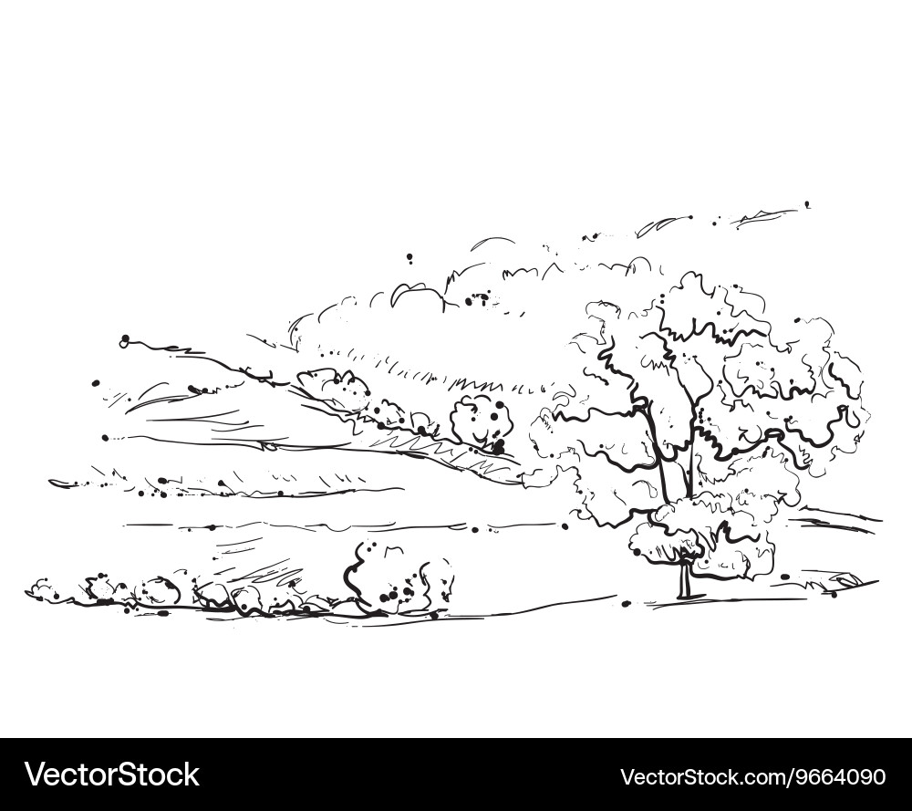 Landscape with fields and tree vector image