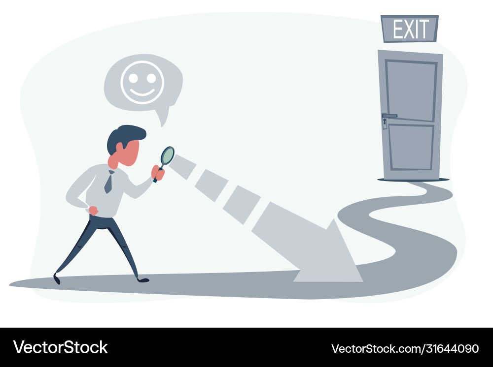 Man with a magnifier is looking for way out Man with a magnifier is looking for way out vector image