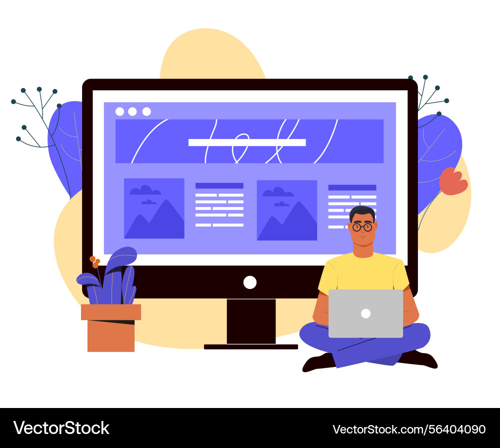 Man working on website design project Man working on website design project vector image