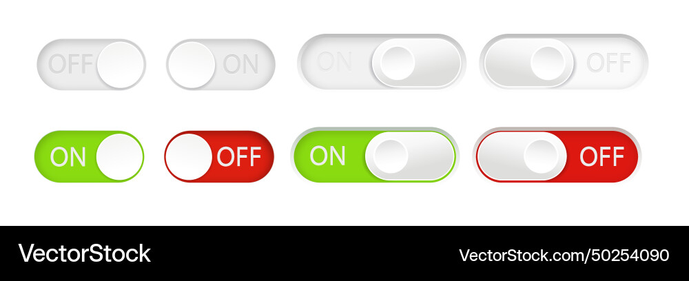 On and off toggle switch buttons material design vector image