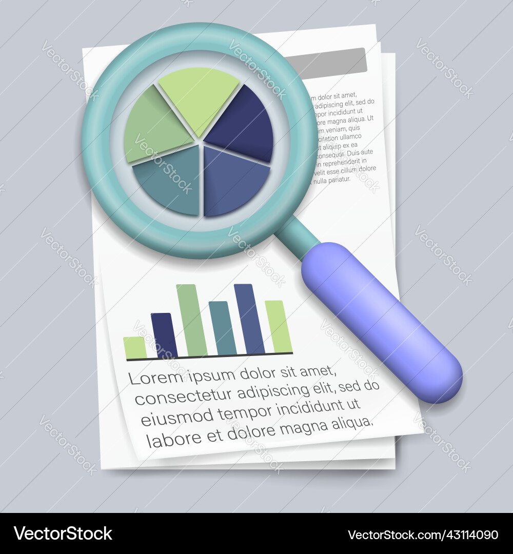 Papers with business report and magnifying glass Papers with business report and magnifying glass vector image