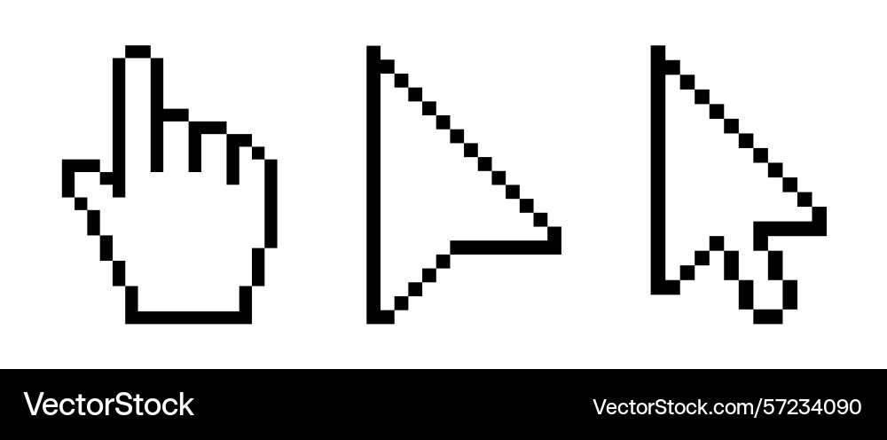 Pixel computer mouse click cursor icon set clip Vector Image