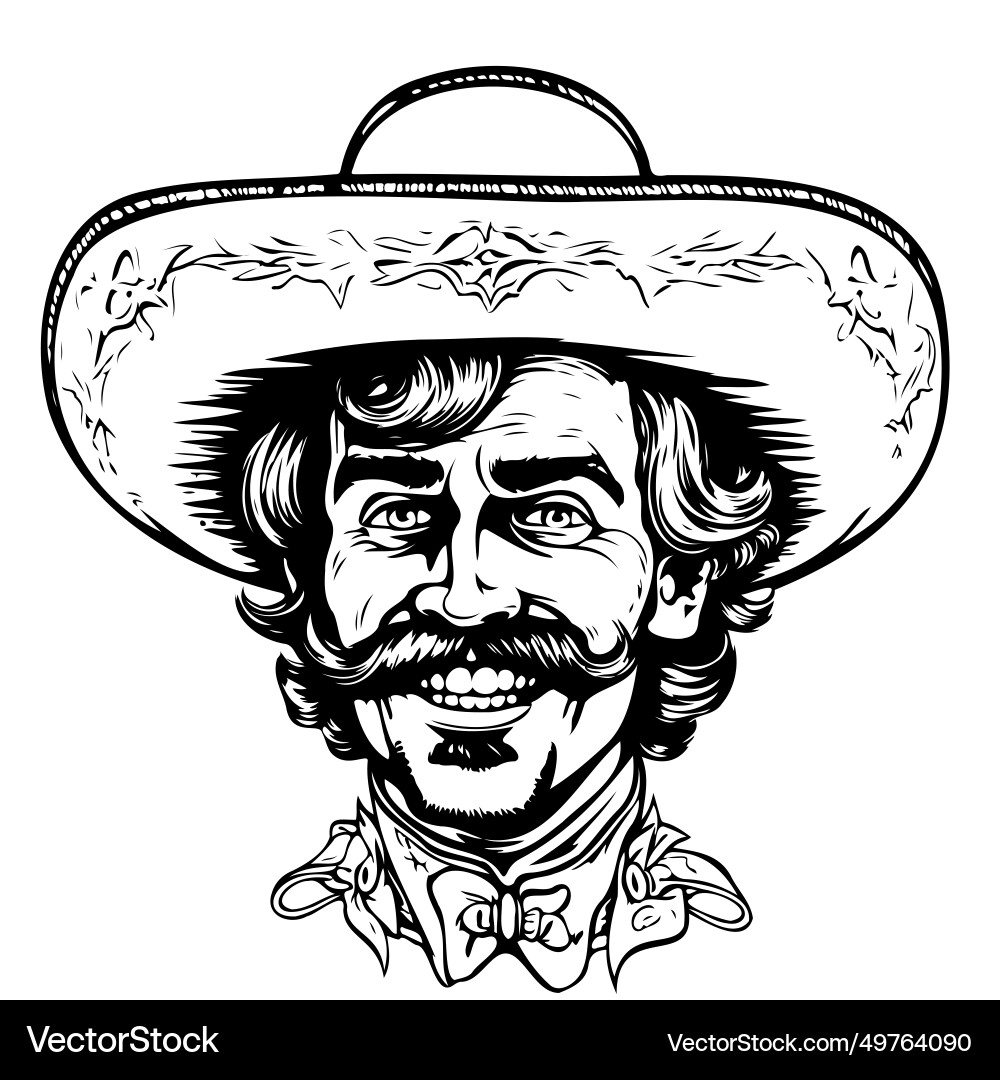 Portrait of smiling mexican man in sombrero sketch Portrait of smiling mexican man in sombrero sketch Vector Image