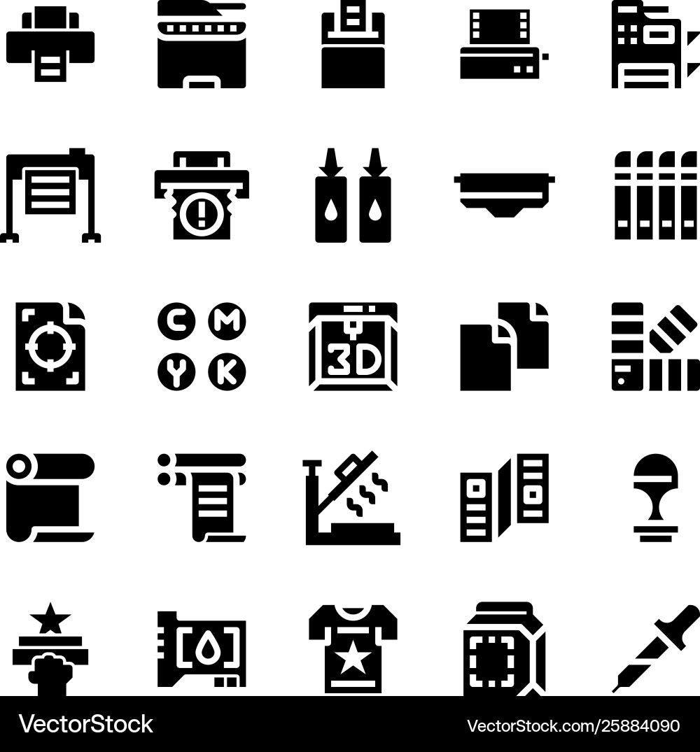 Printer and plotter solid icons Printer and plotter solid icons vector image