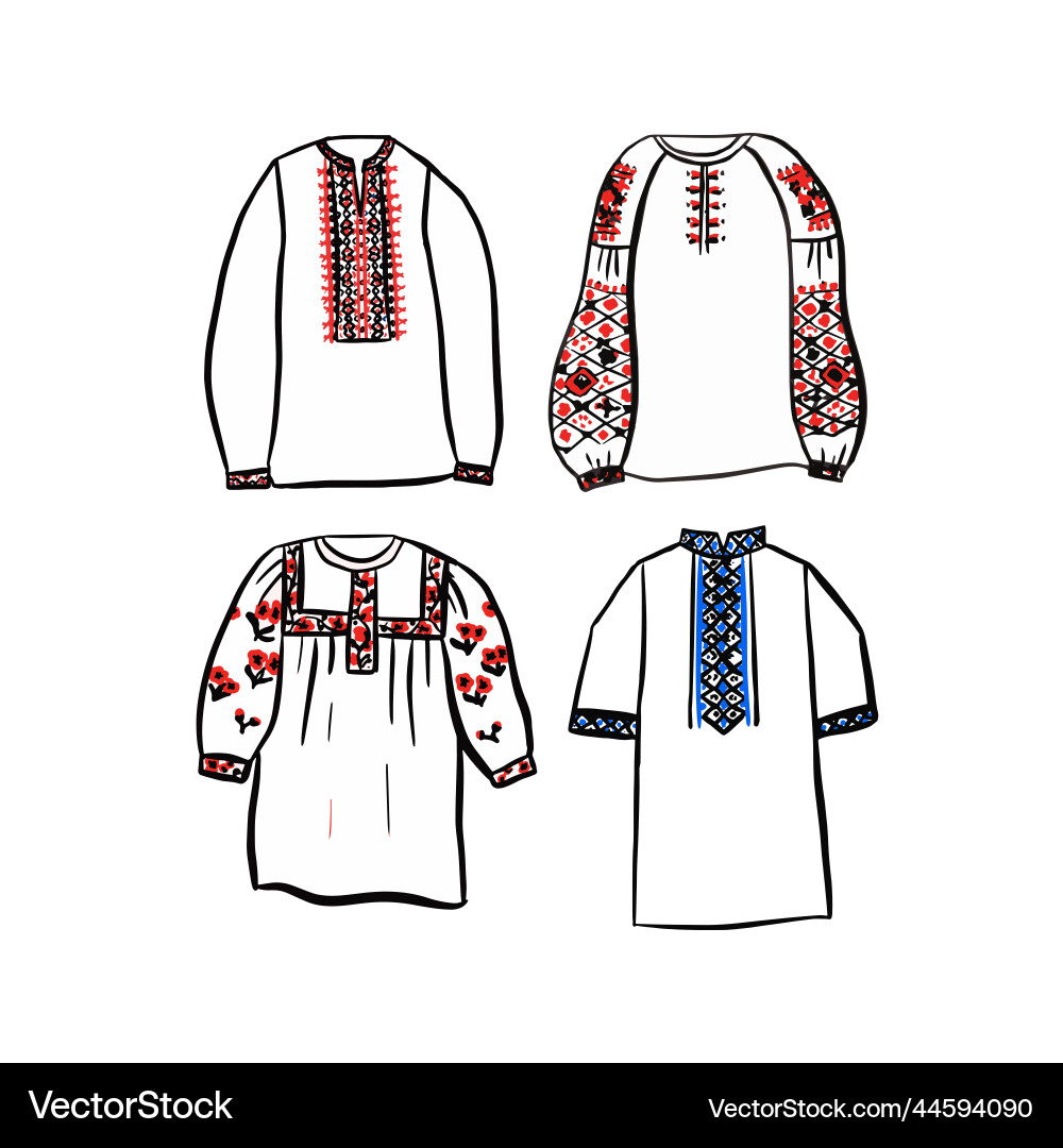 Ukrainian embroidery shirt isolated set vector image