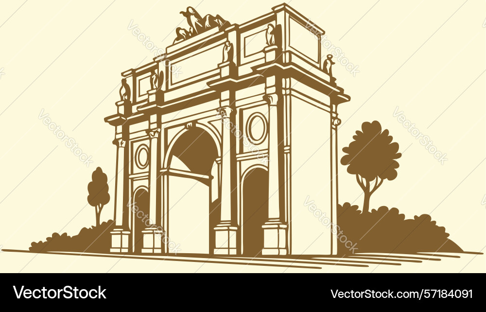 Arc de triomphe with trees design generative ai vector image