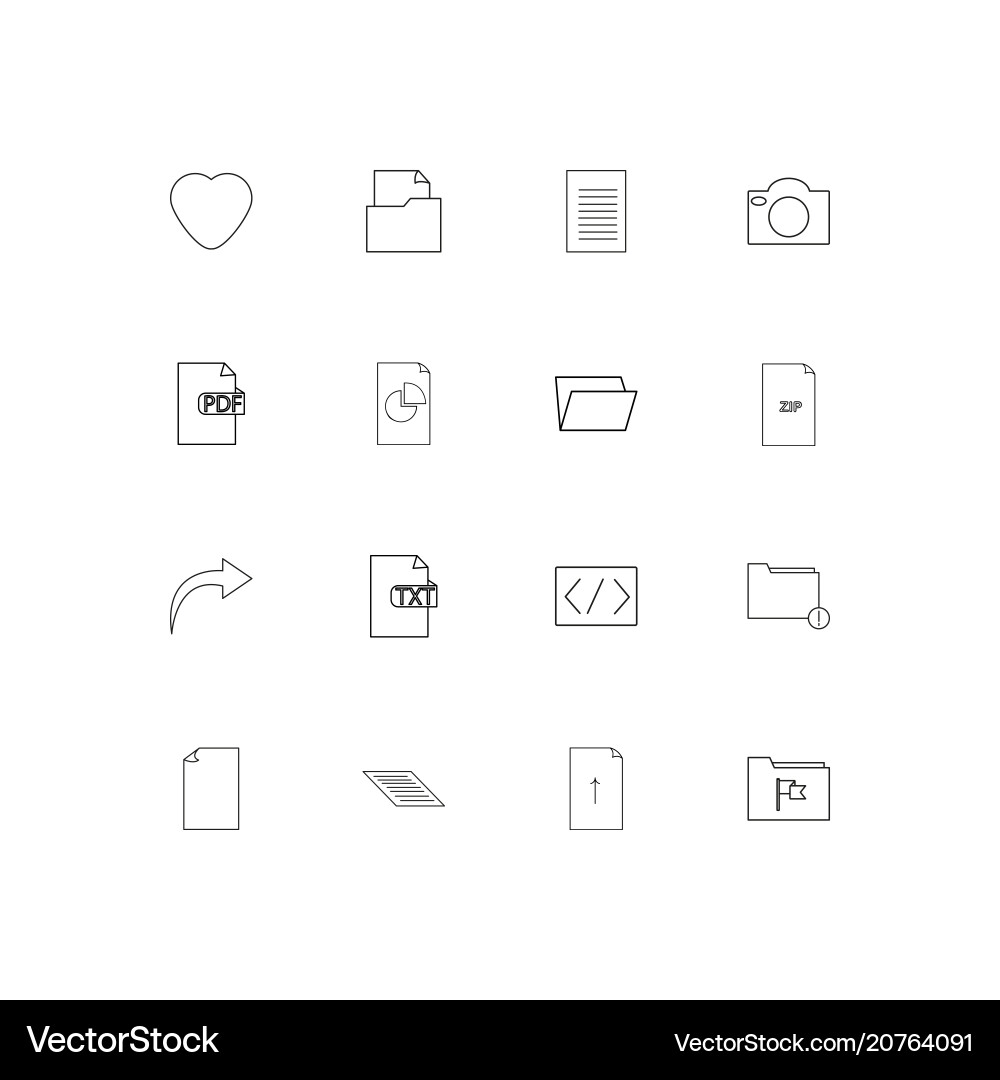 Files and folders sign linear thin icons set vector image