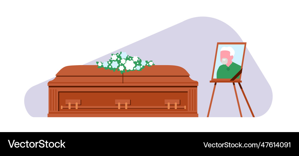 Funeral ritual wooden coffin with deceased Funeral ritual wooden coffin with deceased vector image