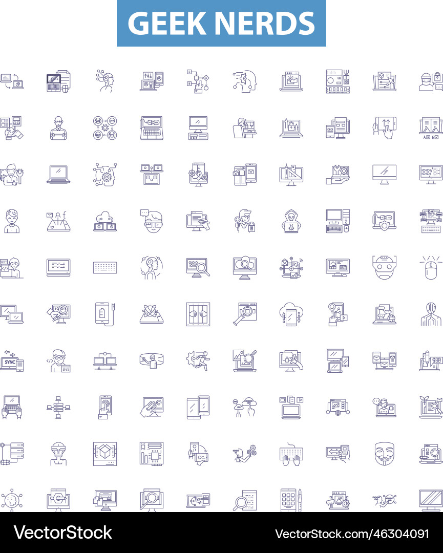 Geek nerds line icons signs set Geek nerds line icons signs set vector image