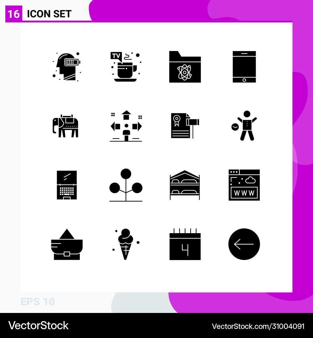 Mobile interface solid glyph set 16 pictograms Vector Image