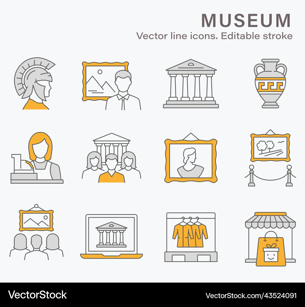 Museum icons such exhibit culture antique Museum icons such exhibit culture antique vector image