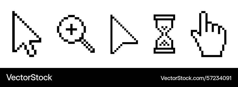 Pixel mouse cursor icon set clipart arrow pointer Vector Image