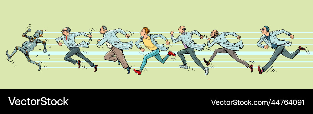 Robot runs away from the scientist man Robot runs away from the scientist man vector image