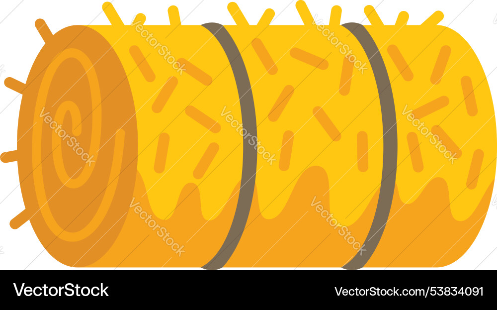 Round hay bale tied with strings lying Vector Image