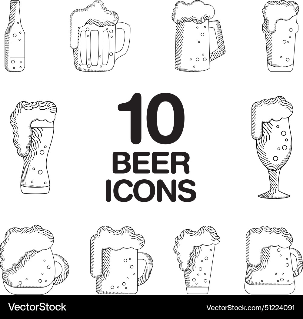 Vintage beers sketches icon set Vector Image