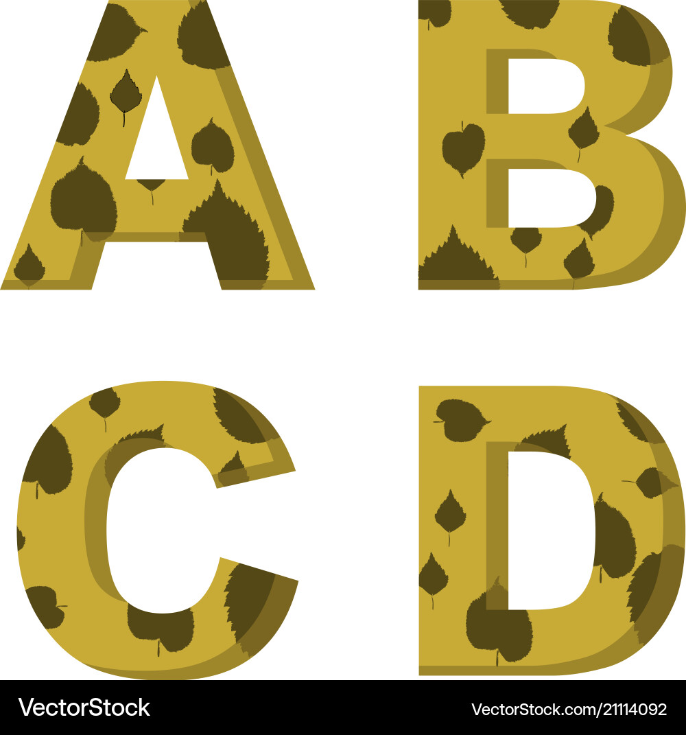 A b c d letters with leaves of trees on them A b c d letters with leaves of trees on them vector image