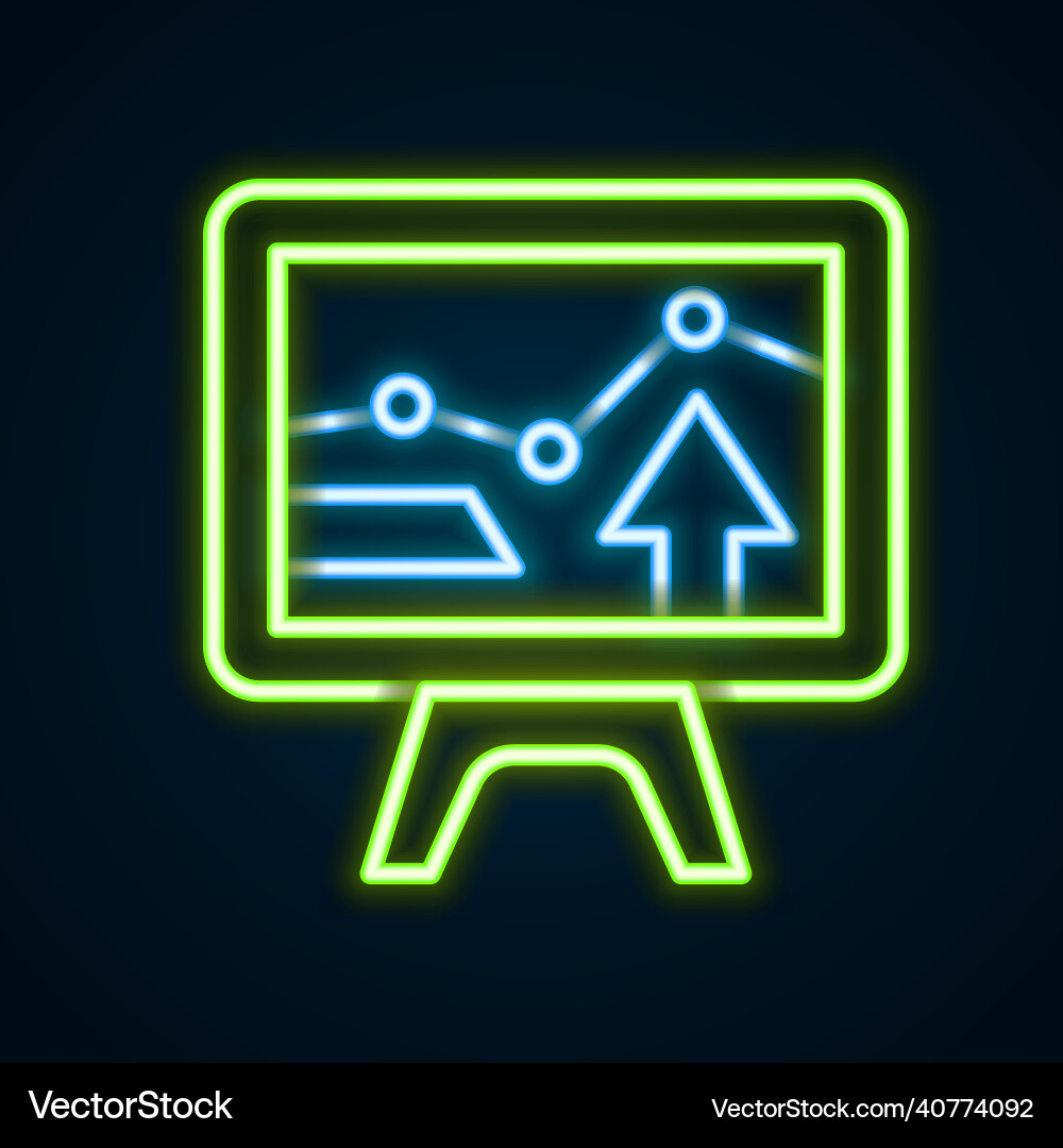 Glowing neon line computer monitor with graph Glowing neon line computer monitor with graph vector image