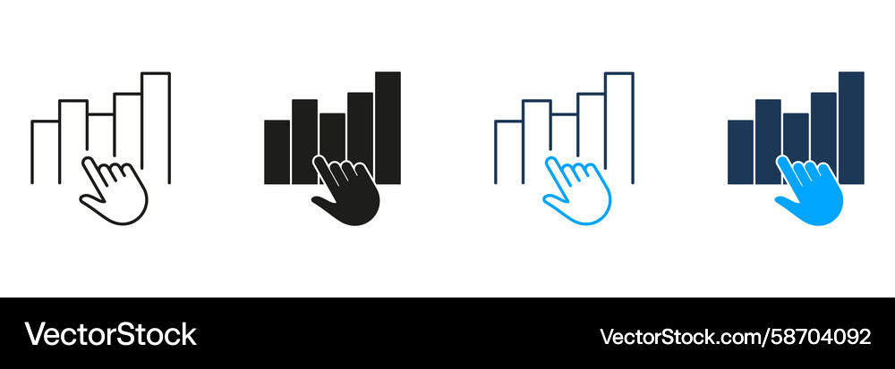 Hand pointing at bar chart line and solid icon set Hand pointing at bar chart line and solid icon set Vector Image