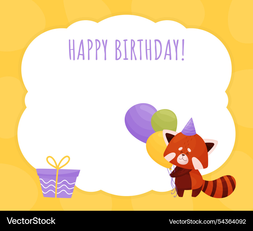 Happy birthday card with cute red panda character Happy birthday card with cute red panda character vector image