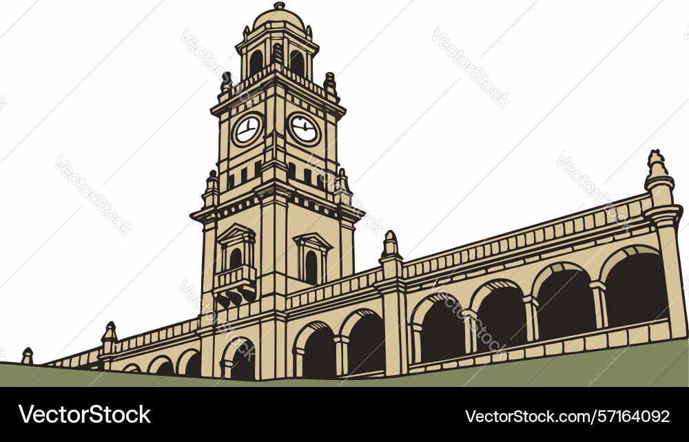 Imposing grand building with stately clock tower Vector Image