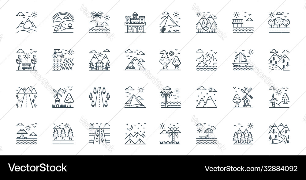Nature and landscape line icons linear set Nature and landscape line icons linear set vector image