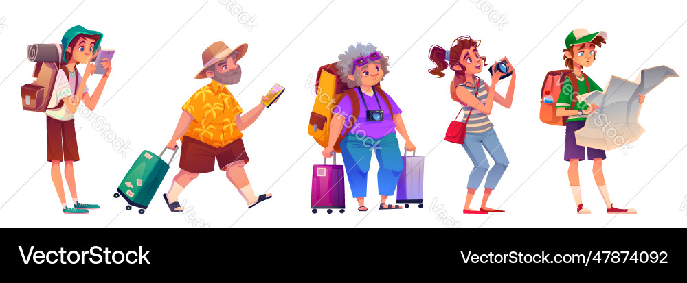 People tourists with backpacks in travel vector image