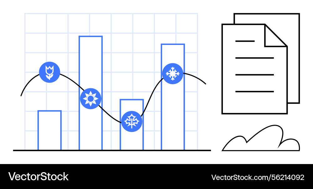 Seasonal data analytics displayed on bar chart Seasonal data analytics displayed on bar chart vector image