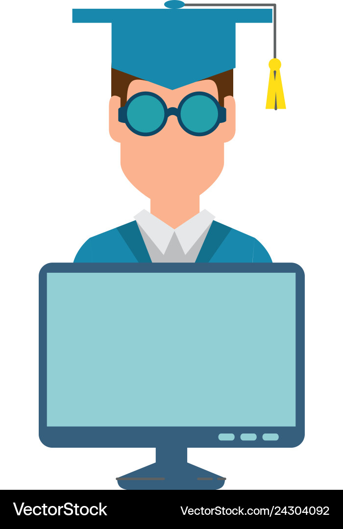 Student graduation with computer Student graduation with computer vector image