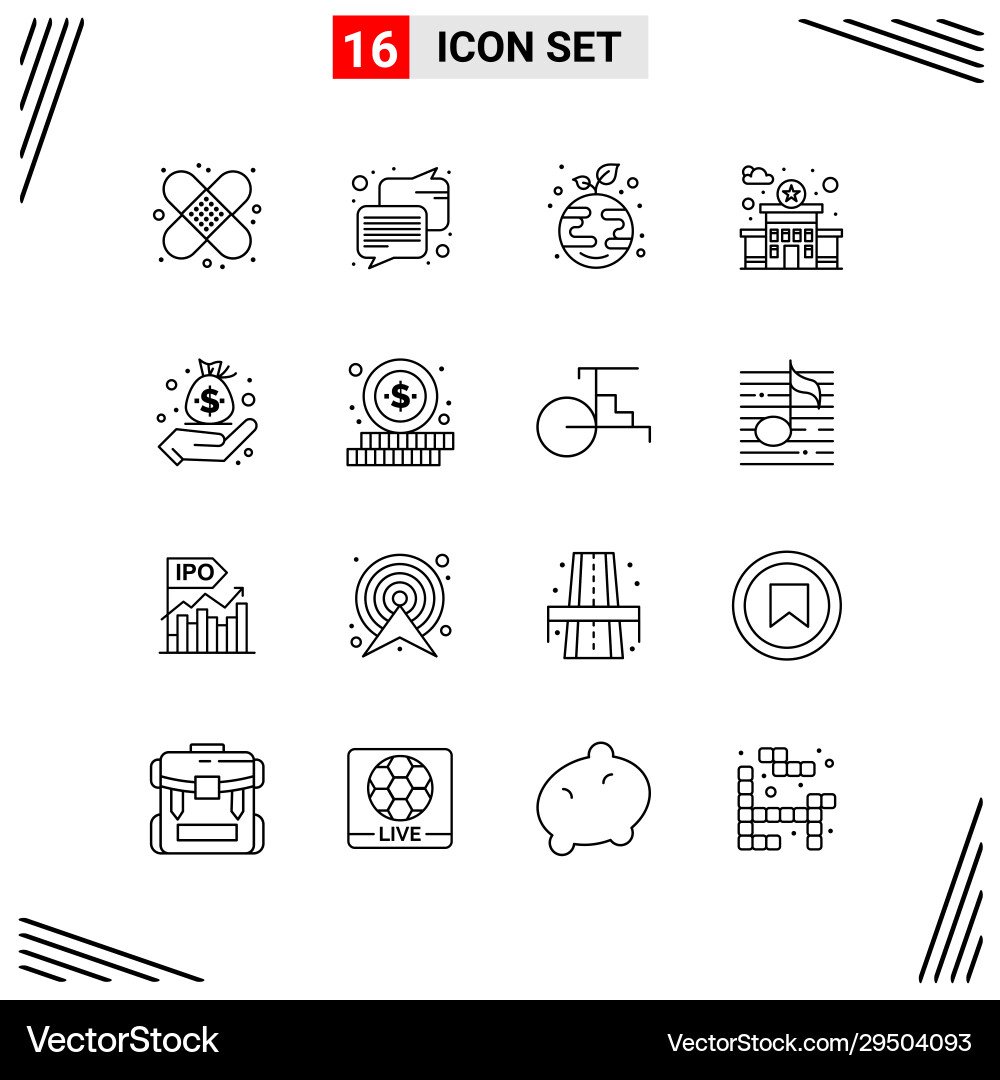 16 icons line style grid based creative outline 16 icons line style grid based creative outline vector image