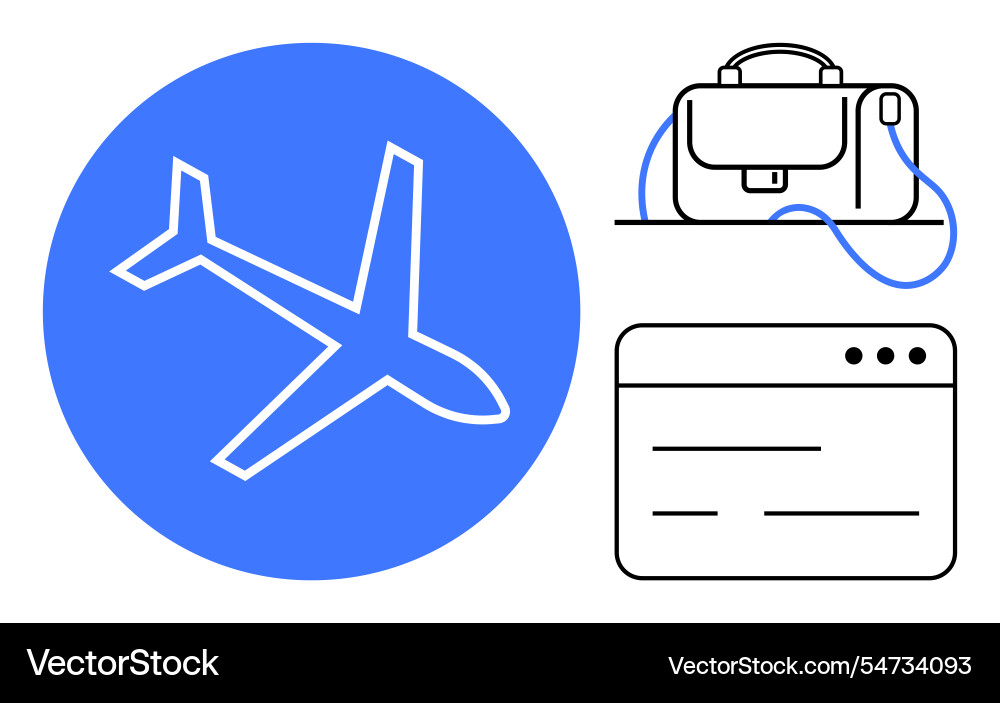 Airplane icon with briefcase and web browser Vector Image