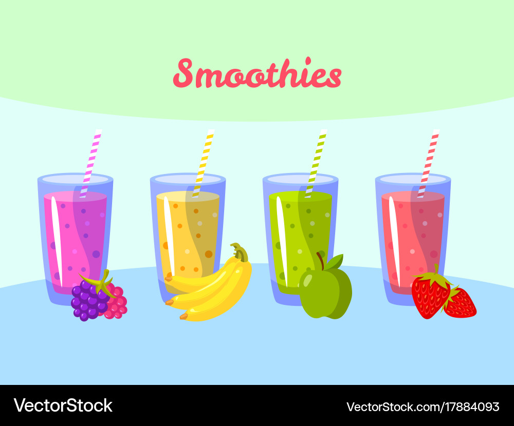 Cartoon smoothies berry banana apple Royalty Free Vector