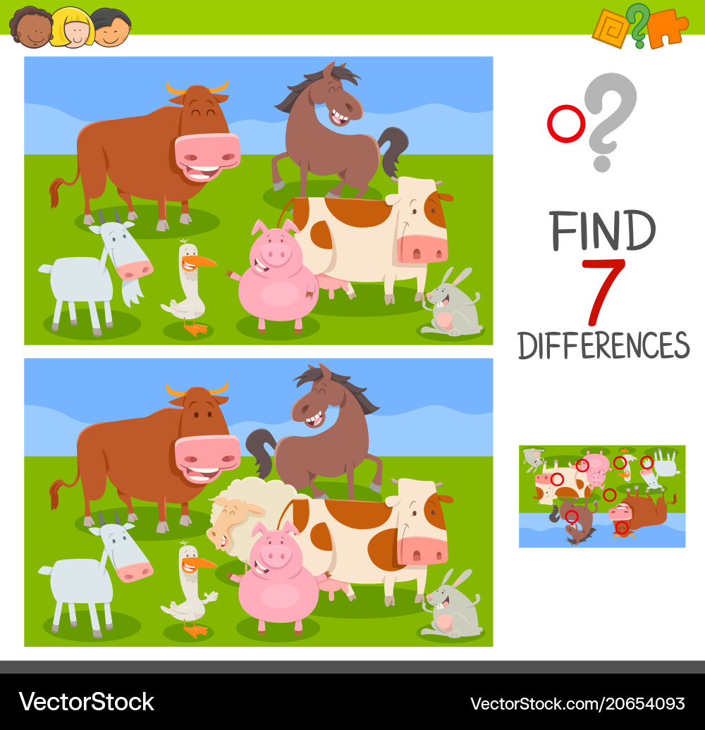 Differences game with farm animals group Differences game with farm animals group vector image