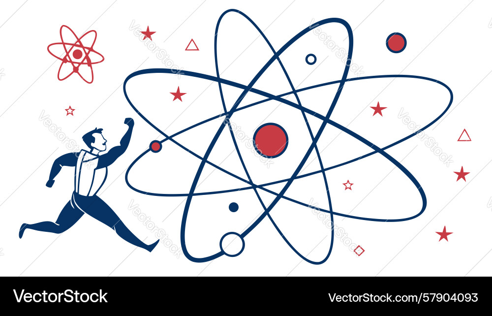 Dynamic science concept atom with running person Vector Image