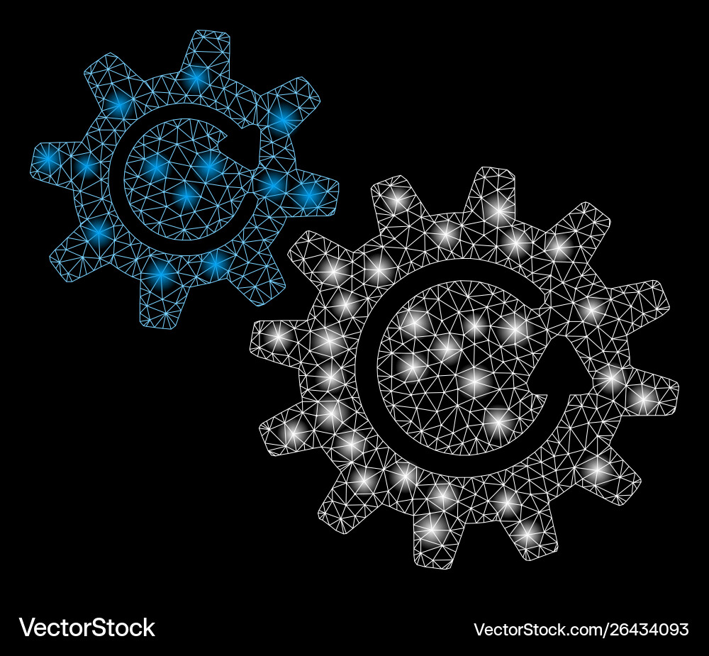 Glossy mesh carcass cogs rotation with flash spots vector image