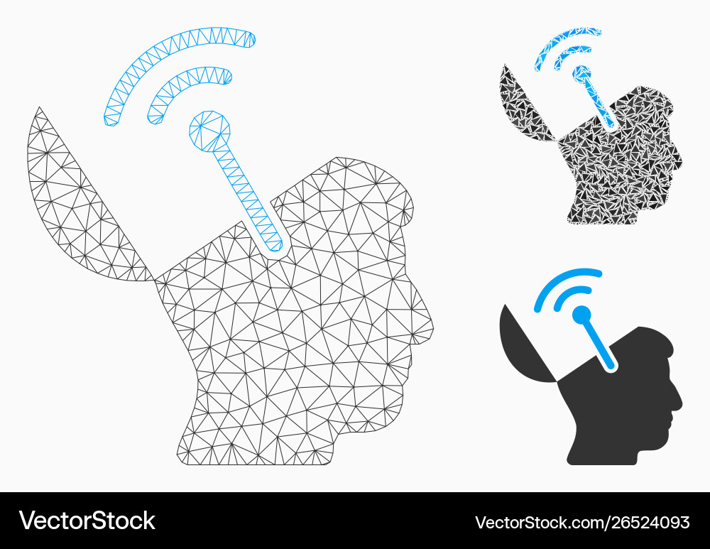 Open brain radio interface mesh 2d model Vector Image