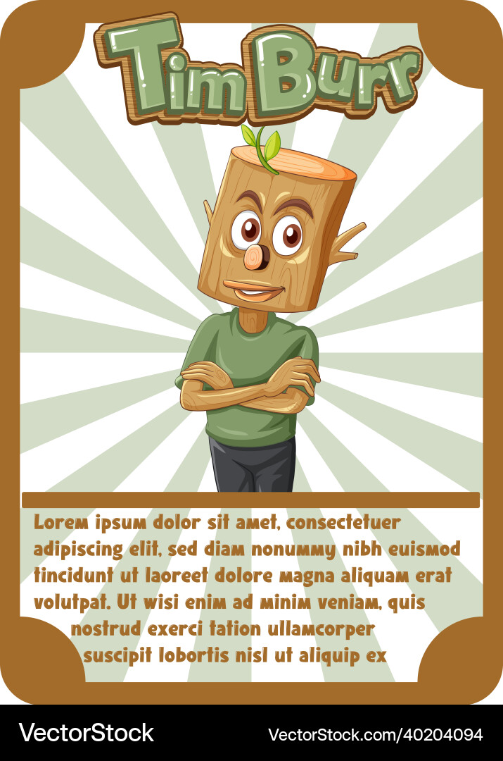 Character game card template with word timburr vector image