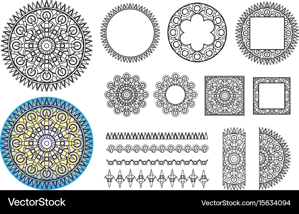 Collection elements round pattern square frames vector image