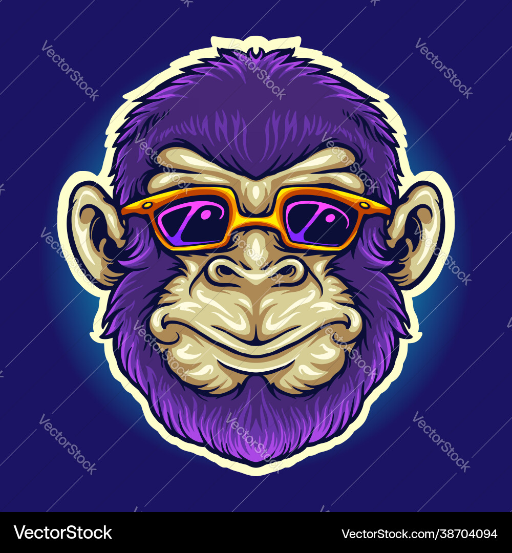 Cool monkey head sunglasses Royalty Free Vector Image
