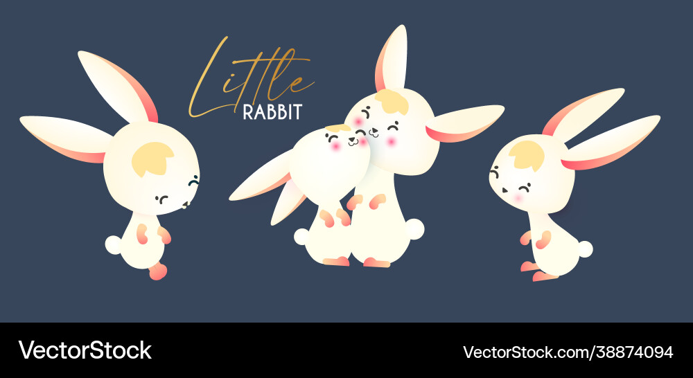Cute white rabbit collection sitting jumping Cute white rabbit collection sitting jumping vector image